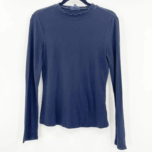 Modcloth Tops - ModCloth Mockneck Top Women's Size S Black Lettuce Trim Long Sleeve Ribbed